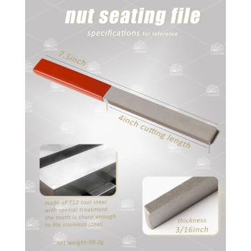 𝙉𝙪𝙩 𝙎𝙚𝙖𝙩𝙞𝙣𝙜 𝙁𝙞𝙡𝙚 for Luthier to Maintain Nuts of Guitar Bass, Fine-Coarse-Grits-in-One Setting Tool for Dressing Nut Mounting Surface, a Wire Bristle Brush Included (3/16inch)