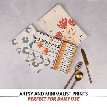 Folkulture Kitchen Towels Set of 3 - Elegant 100% Cotton Dishcloths for Home Decor