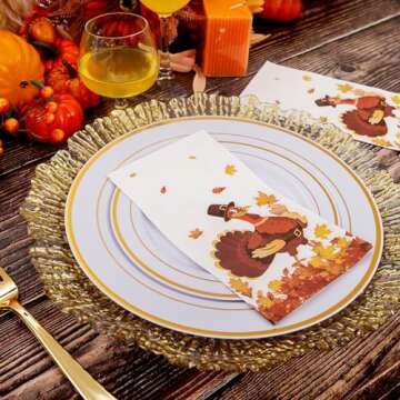 WDF 100 Pack Thanksgiving Napkins Paper - 3ply Fall Paper Napkins with Turkey Autumn Leaves 15.8 x 13 Inches Folded Fall Dinner Napkins Tableware Decor