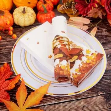 WDF 100 Pack Thanksgiving Napkins Paper - 3ply Fall Paper Napkins with Turkey Autumn Leaves 15.8 x 13 Inches Folded Fall Dinner Napkins Tableware Decor