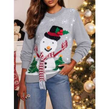 Pink Queen Women's Ugly Christmas Xmas Pullover Sweater Jumper Snowman XL