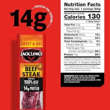 Jack Link's Sweet & Hot Beef Steak, High-Protein Snack