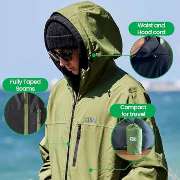 COR Surf Men's Packable Travel Rain Jacket with Secret Pockets