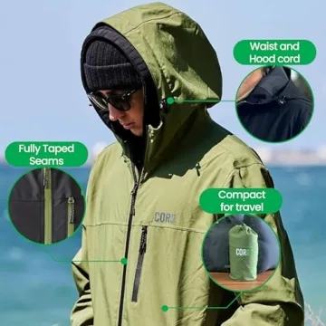 COR Surf Men's Packable Travel Rain Jacket with Secret Pockets