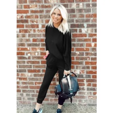 PRETTYGARDEN Women's Fall Fashion Outfits 2 Piece Sweatsuit Solid Color Long Sleeve Pullover Long Pants Lounge Set (Black,Large)