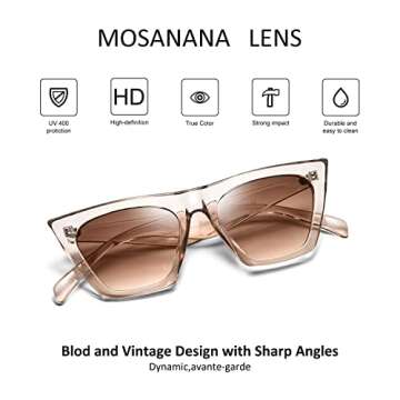 mosanana Women's Retro Cat Eye Sunglasses, Light Brown, 100% UV Protection, Comfortable and Durable
