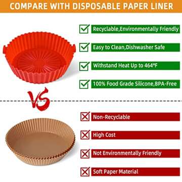 Air Fryer Silicone Pot - Air Fryer Oven Accessories - Replacement for Flammable Parchment Liner Paper - No Need to Clean the Air Fryer(Top: 7.8 inches - Bottom: 6.3 inches)(For 3 to 5 QT)