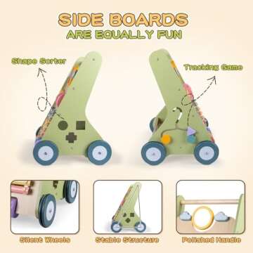 Wooden Baby Walker with Wheels, Baby Walker for Boys 6-12 Months Push Toy, Montessori Walking Toys for 1 Year Old Activity Center