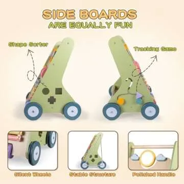 Wooden Baby Walker with Wheels, Baby Walker for Boys 6-12 Months Push Toy, Montessori Walking Toys for 1 Year Old Activity Center