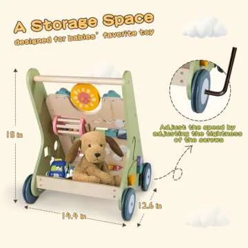 Wooden Baby Walker with Wheels, Baby Walker for Boys 6-12 Months Push Toy, Montessori Walking Toys for 1 Year Old Activity Center