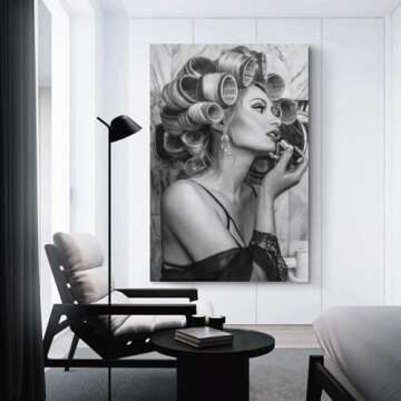 Ydqkxm Black And White Posters Retro Hair Salon Retro Hairstyle Curls Beauty Curler Canvas Wall Art Prints for Wall Decor Room Decor Bedroom Decor Gifts Posters 16x24inch(40x60cm) Unframe-style