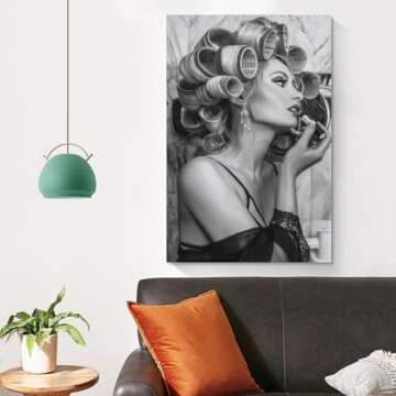 Ydqkxm Black And White Posters Retro Hair Salon Retro Hairstyle Curls Beauty Curler Canvas Wall Art Prints for Wall Decor Room Decor Bedroom Decor Gifts Posters 16x24inch(40x60cm) Unframe-style