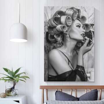 Ydqkxm Black And White Posters Retro Hair Salon Retro Hairstyle Curls Beauty Curler Canvas Wall Art Prints for Wall Decor Room Decor Bedroom Decor Gifts Posters 16x24inch(40x60cm) Unframe-style