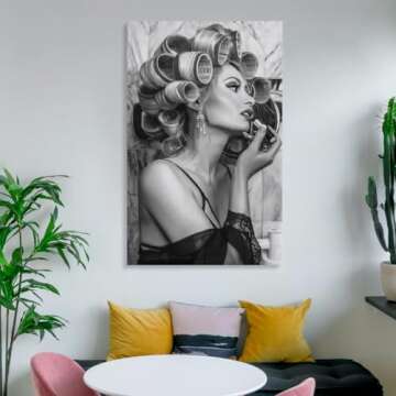 Ydqkxm Black And White Posters Retro Hair Salon Retro Hairstyle Curls Beauty Curler Canvas Wall Art Prints for Wall Decor Room Decor Bedroom Decor Gifts Posters 16x24inch(40x60cm) Unframe-style