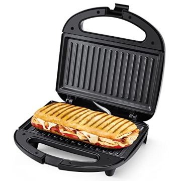 MONXOOK Electric Panini Press, 750W Sandwich Press, Non-Stick Coated Plates With Indicator Lights