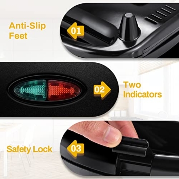 MONXOOK 750W Panini Press with Non-Stick Plates for Quick Cooking