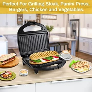 MONXOOK 750W Panini Press with Non-Stick Plates for Quick Cooking