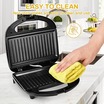 MONXOOK 750W Panini Press with Non-Stick Plates for Quick Cooking