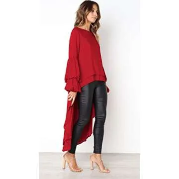 PRETTYGARDEN Women's Lantern Long Sleeve Round Neck High Low Asymmetrical Irregular Hem Casual Tops ...