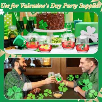 Zhehao 12 Pcs St Patrick's Day Wine Glass 12oz Shamrock Stemless Wine Glasses St Patrick's Day Stemless Glass Happy St Patrick's Day Tumbler Cups Drinking Cups for Party Event Gifts