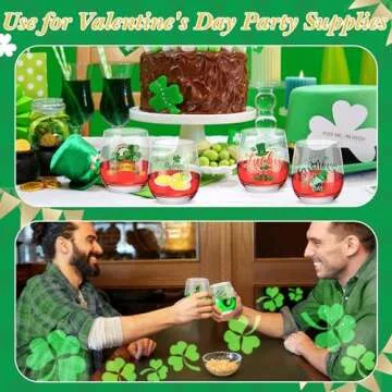 Zhehao 12 Pcs St Patrick's Day Wine Glass 12oz Shamrock Stemless Wine Glasses St Patrick's Day Stemless Glass Happy St Patrick's Day Tumbler Cups Drinking Cups for Party Event Gifts