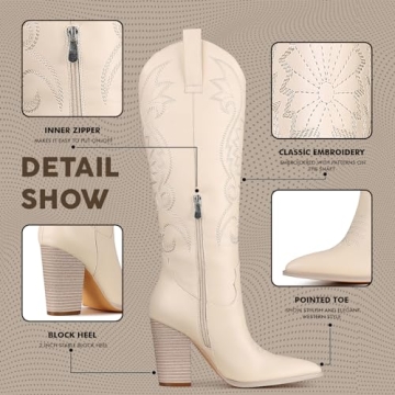 VOMIRA Stylish Knee High Cowboy Boots for Women