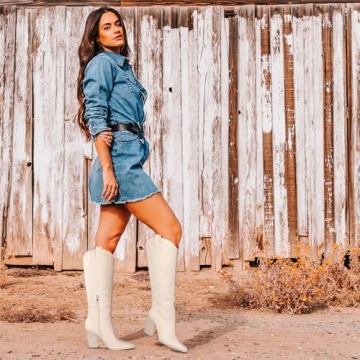 VOMIRA Stylish Knee High Cowboy Boots for Women