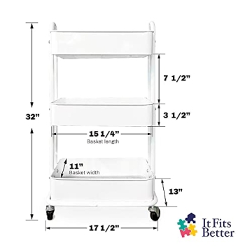 3 Tier Heavy Duty Metal Utility Craft Storage Cart with Wheels