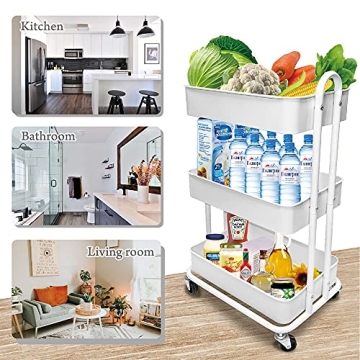 3 Tier Heavy Duty Metal Utility Craft Storage Cart with Wheels