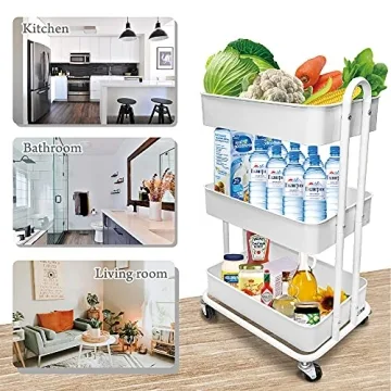 3 Tier Heavy Duty Metal Utility Craft Storage Cart with Wheels