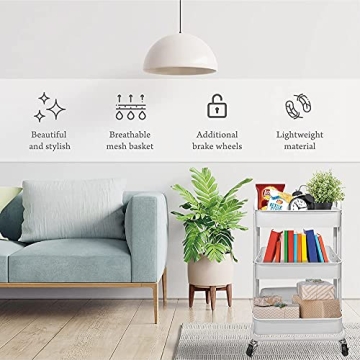 3 Tier Heavy Duty Metal Utility Craft Storage Cart with Wheels