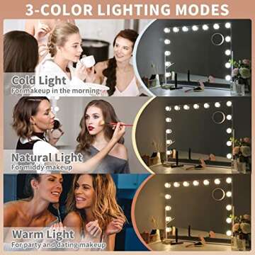 Leishe Vanity Mirror with Lights and Bluetooth Rotated Hollywood Mirror with Lights and 10X Magnification Mirror,Large Makeup Mirror with 15 Dimming LED Bulbs and Type C Charging Port (22×18 Inch)…