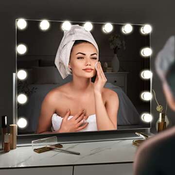 Leishe Vanity Mirror with Lights and Bluetooth Rotated Hollywood Mirror with Lights and 10X Magnification Mirror,Large Makeup Mirror with 15 Dimming LED Bulbs and Type C Charging Port (22×18 Inch)…