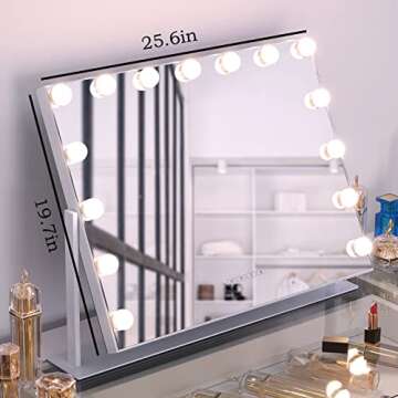 Leishe Vanity Mirror with Lights and Bluetooth Rotated Hollywood Mirror with Lights and 10X Magnification Mirror,Large Makeup Mirror with 15 Dimming LED Bulbs and Type C Charging Port (22×18 Inch)…