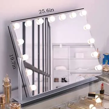 Leishe Vanity Mirror with Lights and Bluetooth Rotated Hollywood Mirror with Lights and 10X Magnification Mirror,Large Makeup Mirror with 15 Dimming LED Bulbs and Type C Charging Port (22×18 Inch)…
