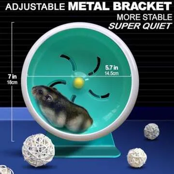 lazYYzal Hamster Silent Wheel, Super-Silent Small Animal Exercise Wheel Accessories, Quiet Hamster Running Wheels with Adjustable Stand for Hamsters,Gerbils,Mice, Small Pet 7in (Blue A)