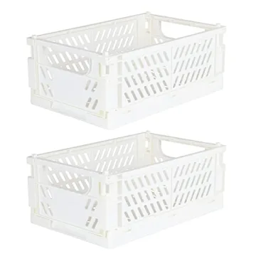 Tixill 2-Pack Mini Foldable Plastic Baskets for Organized Living - Versatile Storage Crates for Home...