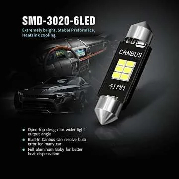 SIR IUS LED 578 light bulb festoon white Bright 400 Lumens 3020 Chipset Canbus Error Free bulb for Interior Car Truck License Plate Dome Trunk Courtesy 41MM 211-2 569 6000K