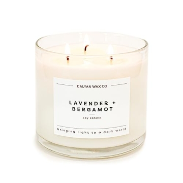 Calyan Wax Scented Candle, Lavender & Bergamot, 3 Wick Candle for The Home Scented with Citrus & Ced...