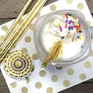 Navy Blue and Gold Foil Paper Straws - Stripe Chevron Solid - 100 Pack