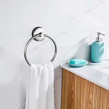 JOMOLA Suction Cup Towel Ring Washcloth Holder for Bathroom Shower Drill Free Kitchen Sink Hand Towel Round Holder Storage Hanger Stainless Steel Brushed Finish