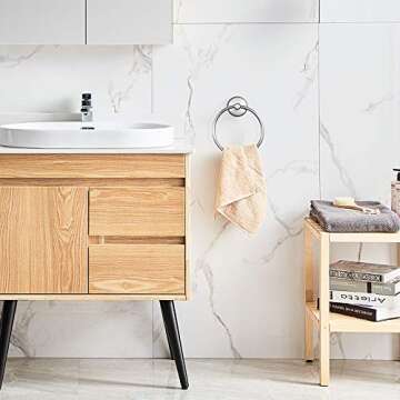 JOMOLA Suction Cup Towel Ring Washcloth Holder for Bathroom Shower Drill Free Kitchen Sink Hand Towel Round Holder Storage Hanger Stainless Steel Brushed Finish