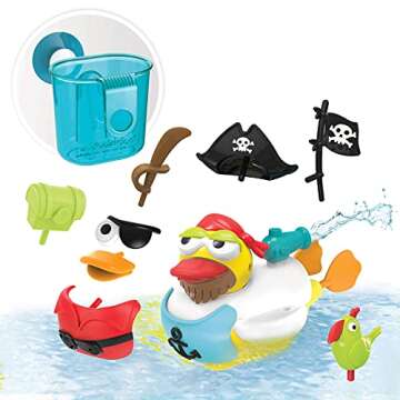 Yookidoo Jet Duck Pirate Bath Toy with Powered Water Cannon Shooter - Sensory Development & Bath Time Fun for Kids - Ages 2+