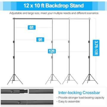 EMART Heavy Duty Backdrop Stand 10 x 12ft Photo Video Studio Adjustable Photography Background Suppo...