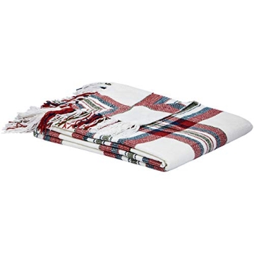 Amazon Basics Plaid Throw Blanket - 50 x 60 Inch, Red Cream