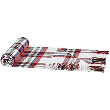 Amazon Basics Plaid Throw Blanket - 50 x 60 Inch, Red Cream