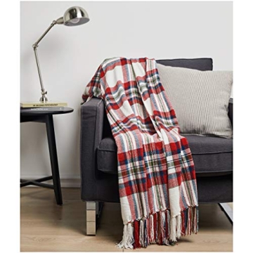 Amazon Basics Plaid Throw Blanket - 50 x 60 Inch, Red Cream