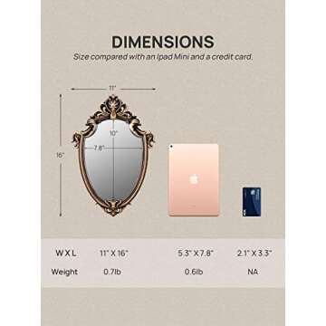 OMIRO Decorative Wall Mirror of Antique Bronze Shield Shape, 16" L x 11" W