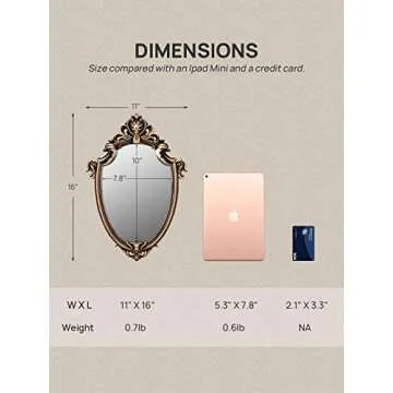 OMIRO Decorative Wall Mirror of Antique Bronze Shield Shape, 16" L x 11" W