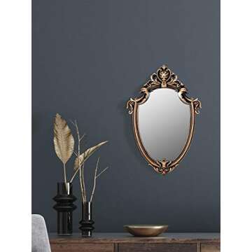 OMIRO Decorative Wall Mirror of Antique Bronze Shield Shape, 16" L x 11" W